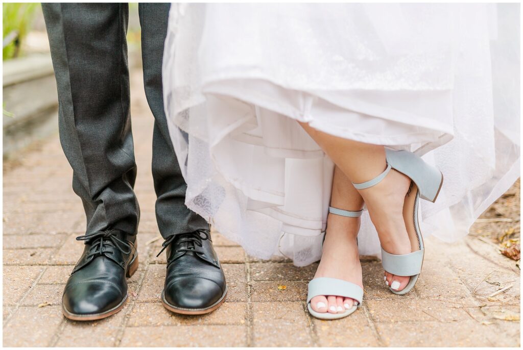 Blue Bridal sandals at Kiesel Park wedding reception | Auburn Alabama | by photographer Amanda Horne