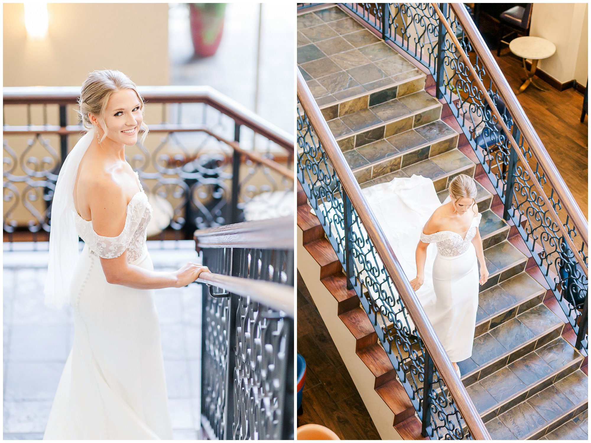 Bride walking down stairs at Grand National | Opelika Wedding Photographer Amanda Horne Photography