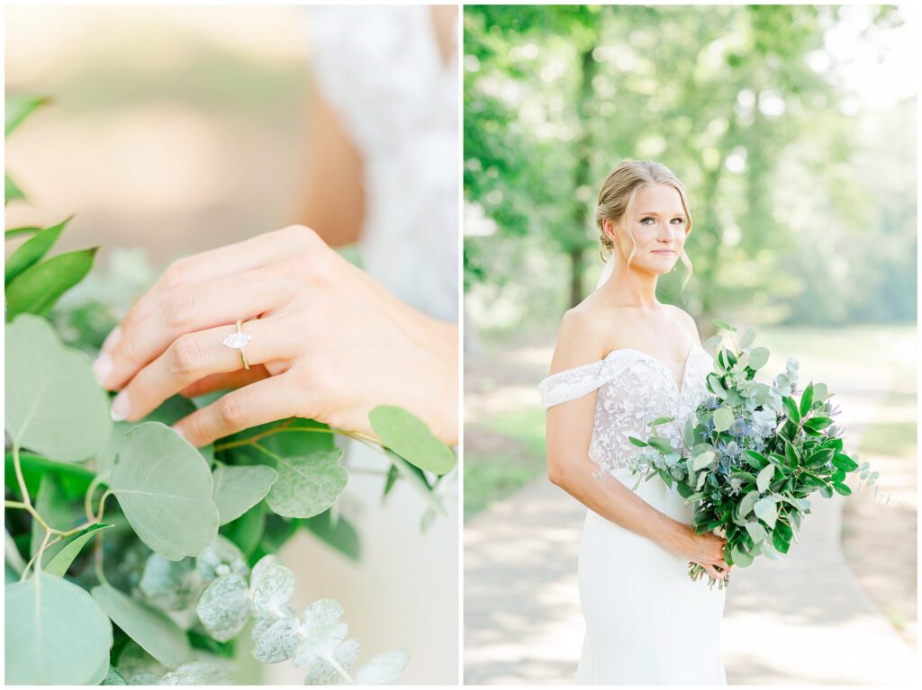 Marquise Wedding band and eucalyptus bouquet | Opelika AL Wedding Photography by Amanda Horne