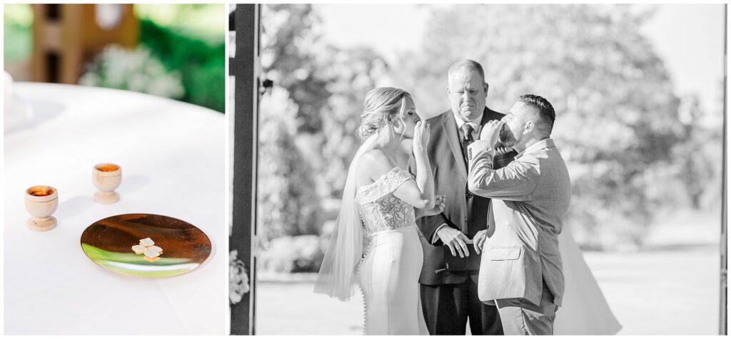 Bride and Groom share first communion together | Grand National Wedding | Photography by Amanda Horne