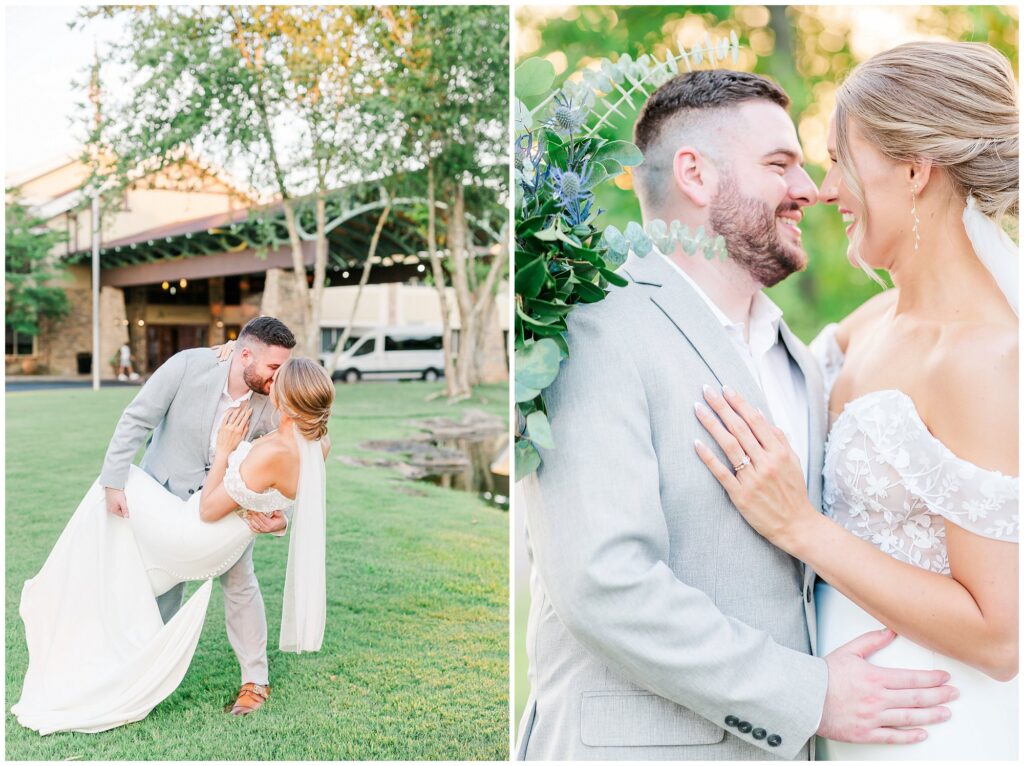 Groom dips bride for a kiss | Grand National Wedding | Photography by Amanda Horne