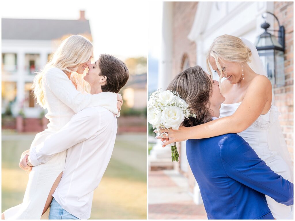 Couple embracing at engagement session and on wedding day | Alabama wedding photographer Amanda Horne