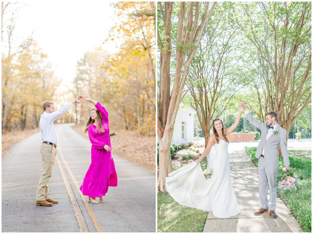 Couple twirling at engagement session and on wedding day | Alabama wedding photographer Amanda Horne