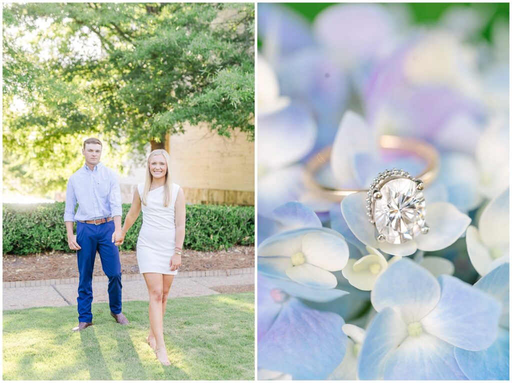 Couple walking and engagement ring | Alabama wedding photographer Amanda Horne