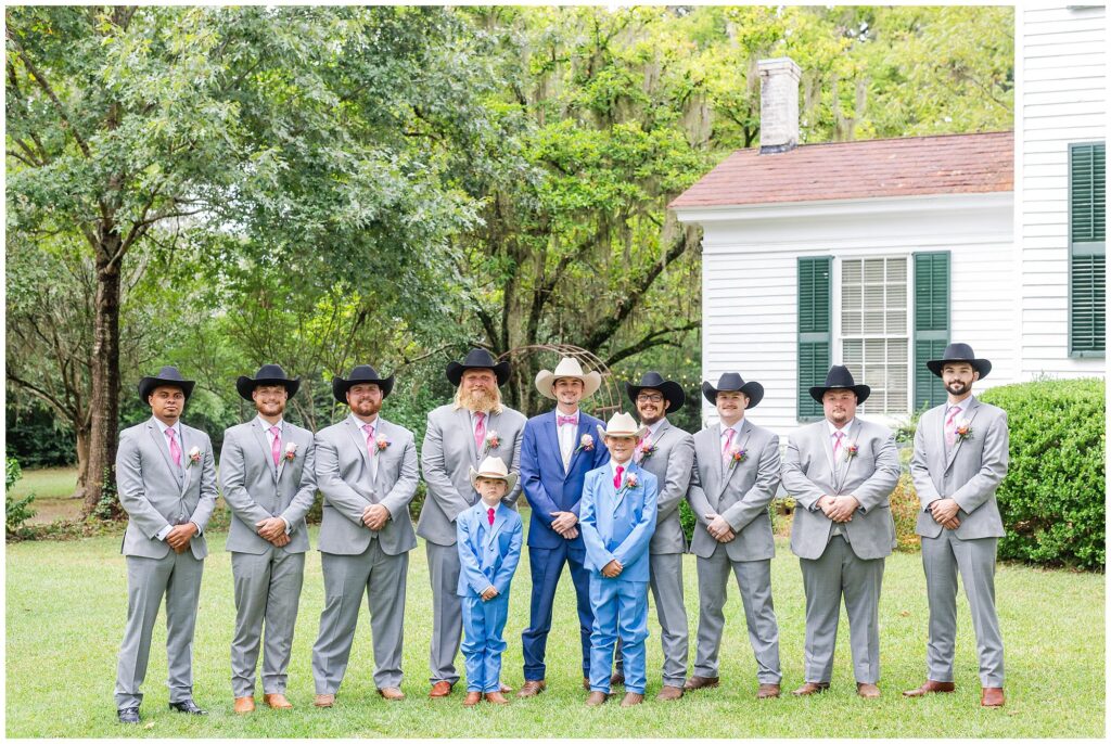 Groom and groomsmen in cowboy hats | Coosada Alabama Wedding Photographer Amanda Horne