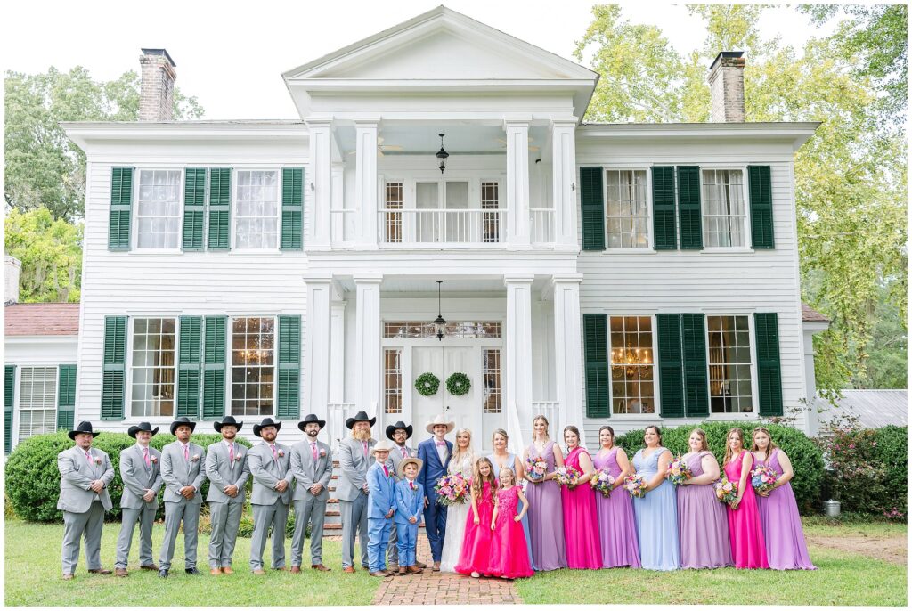 The Elms of Coosada bridal party in colorful dresses | Coosada Alabama Wedding Photographer Amanda Horne