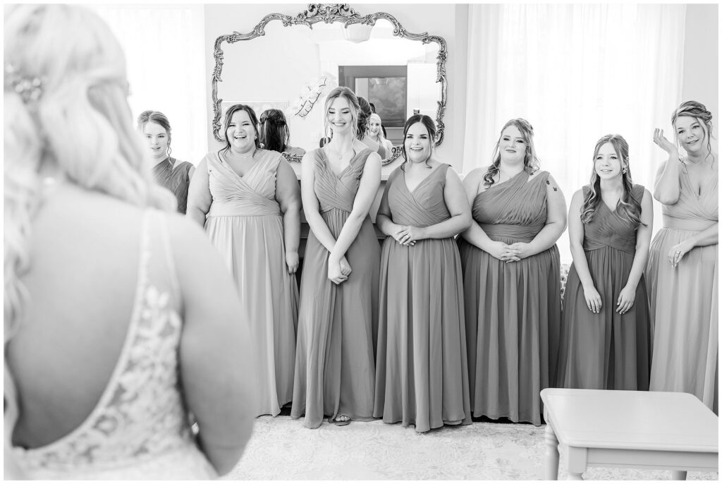 First look with bridesmaids at the Elms of Coosada | Coosada Alabama Wedding Photographer Amanda Horne