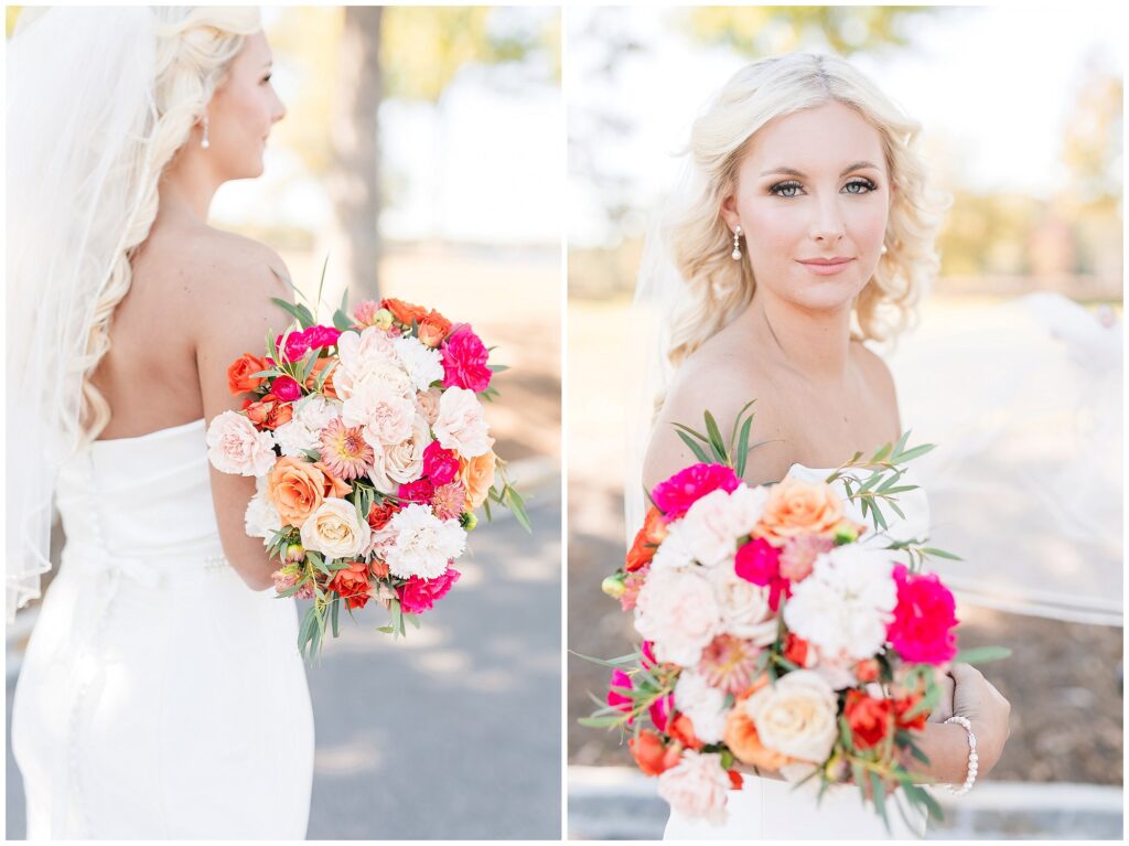 Bride with vibrant bouquet by Powell's Bouquet | Lake Martin Wedding Photographer Amanda Horne