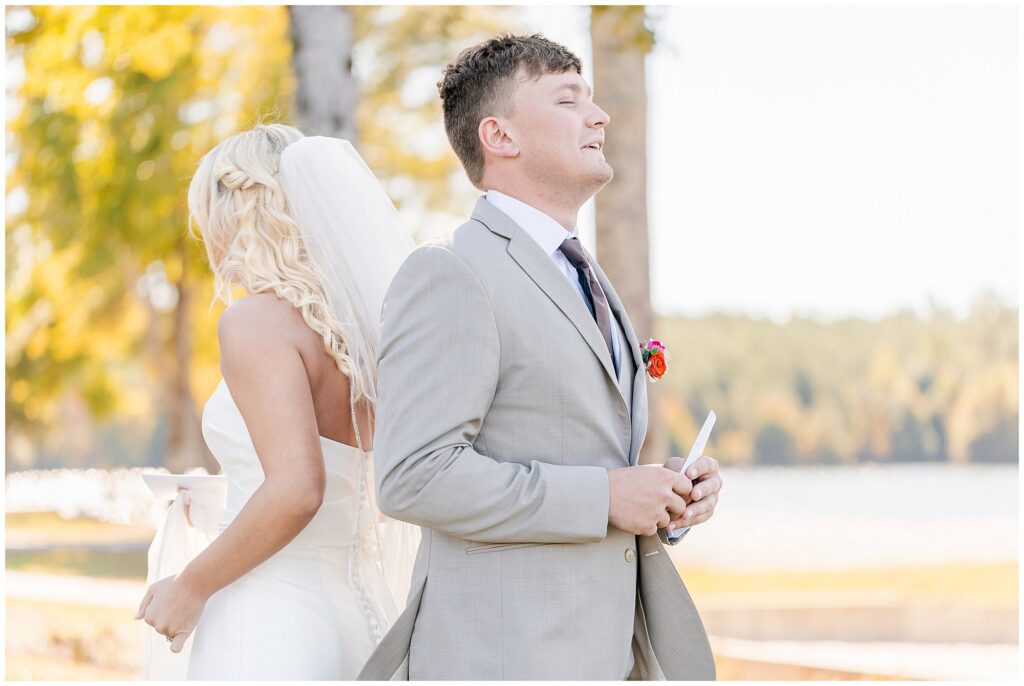 Bride and groom sharing private vows | Lake Martin Wedding Photographer Amanda Horne