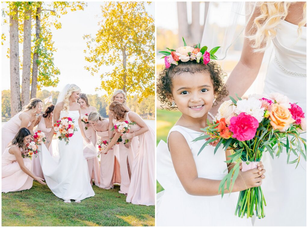 Bride with bridesmaids and flower girl | Lake Martin Wedding Photographer Amanda Horne