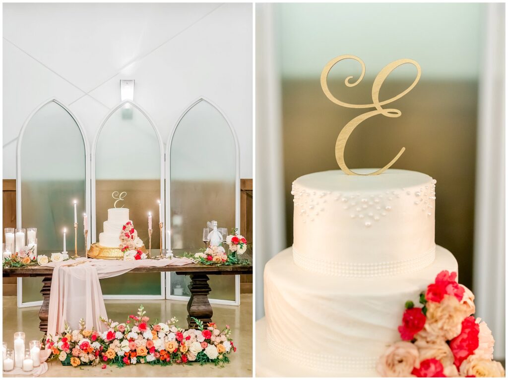 Romantic floral cake table by Powell's Bouquet | Lake Martin Wedding Photographer Amanda Horne