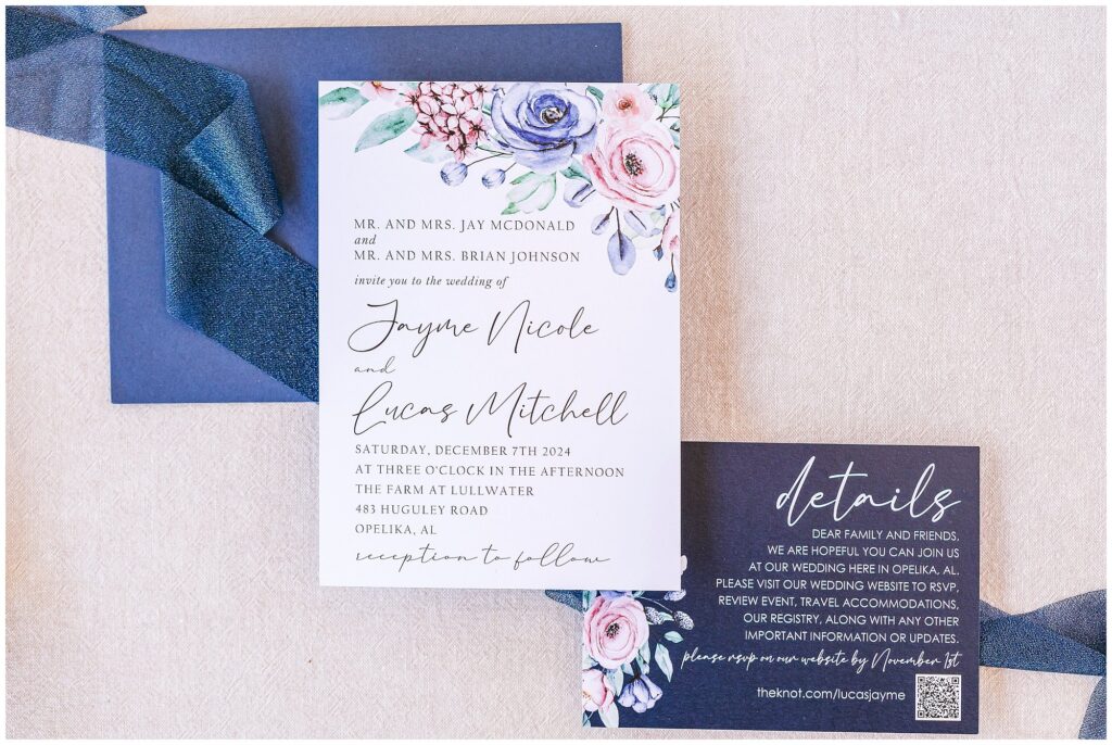 Navy blue wedding invitation suite | Alabama Wedding Photographer Amanda Horne