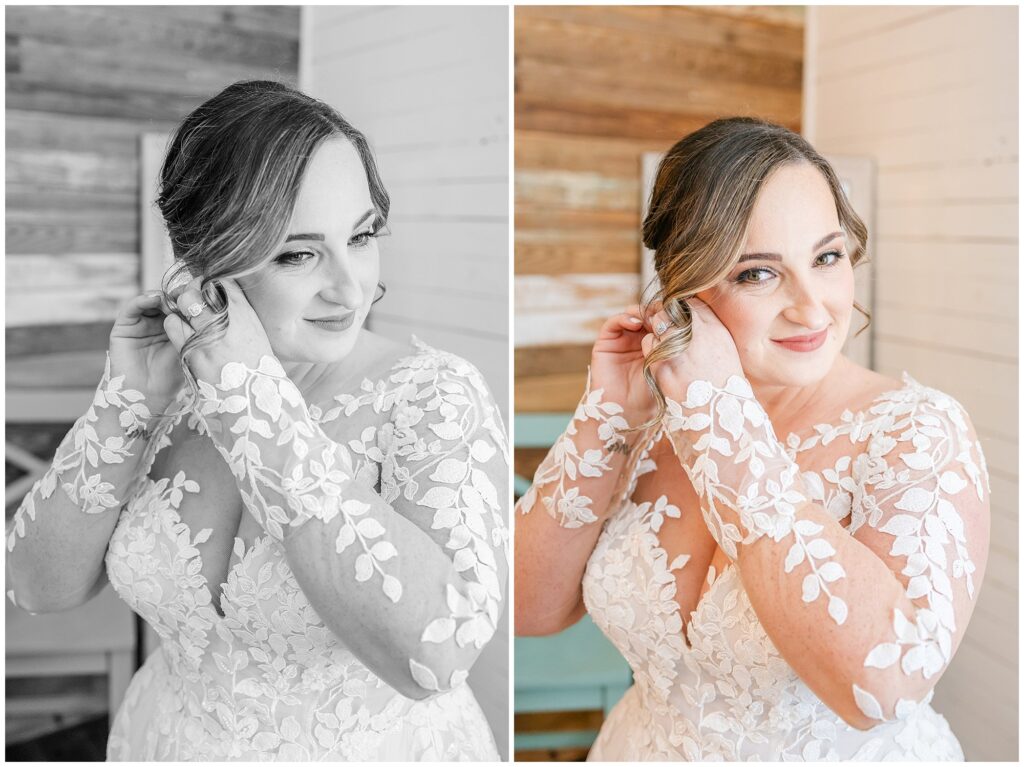 Bride putting on earrings | Alabama Wedding Photographer Amanda Horne