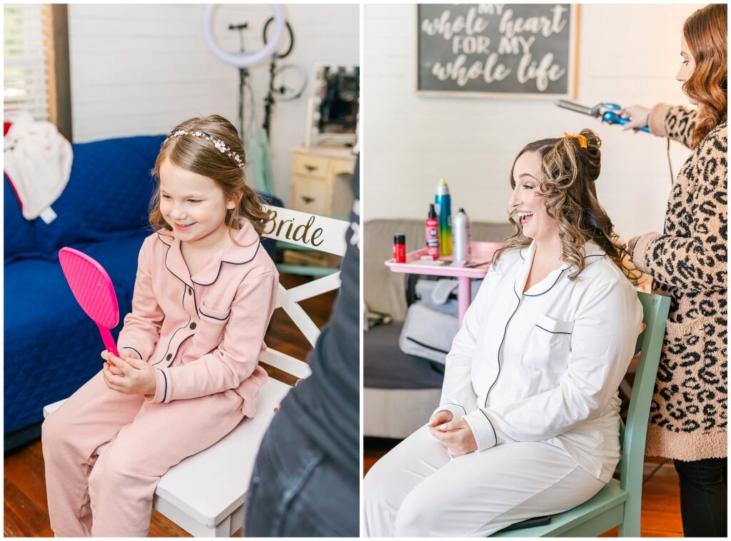 Bride and flower girl getting ready | Alabama Wedding Photographer Amanda Horne