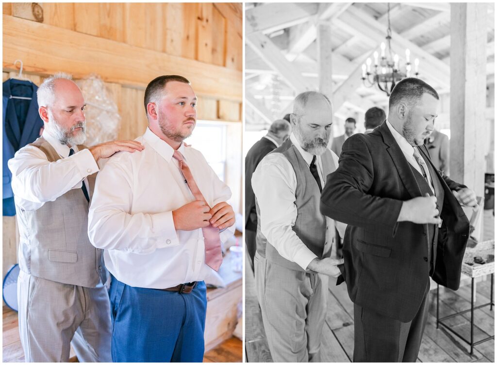 Groom getting ready with dad at the Farm at Lullwater | Opelika AL wedding day | Alabama Wedding Photographer Amanda Horne