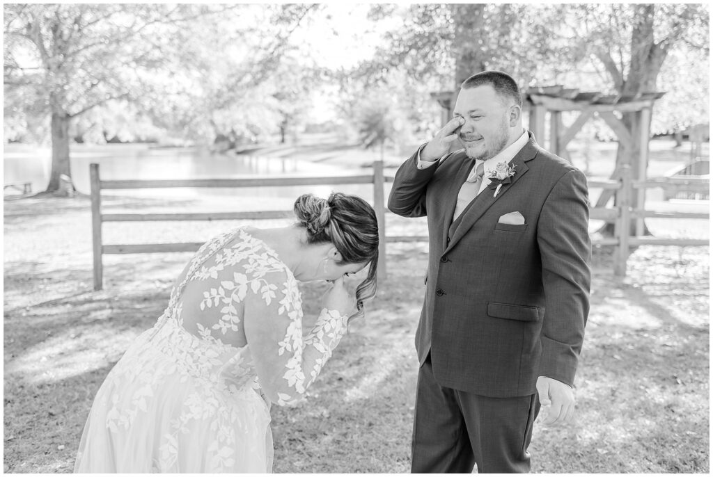 Crying bride and groom share first look | Alabama Wedding Photographer Amanda Horne