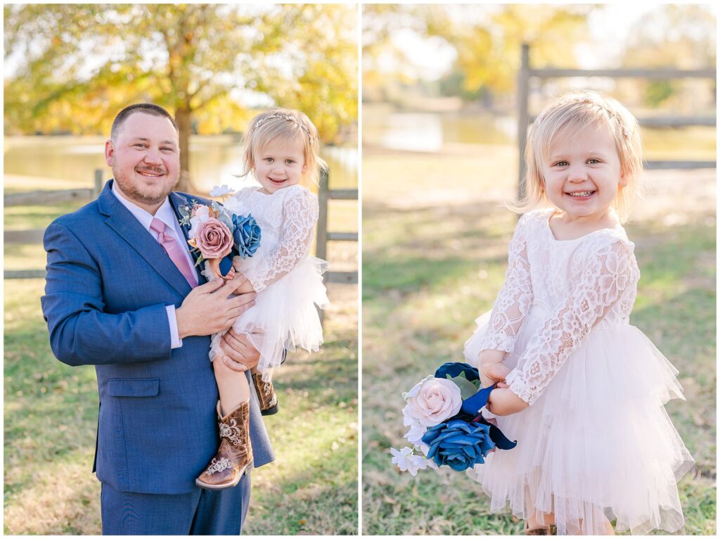 Flower girl with daddy | The Farm at Lullwater Opelika Alabama wedding venue | Alabama Wedding Photographer Amanda Horne