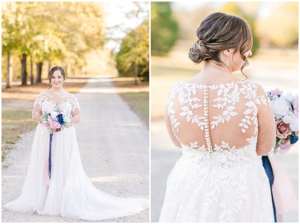 Bride in gown with lace overlay at December wedding | Alabama Wedding Photographer Amanda Horne