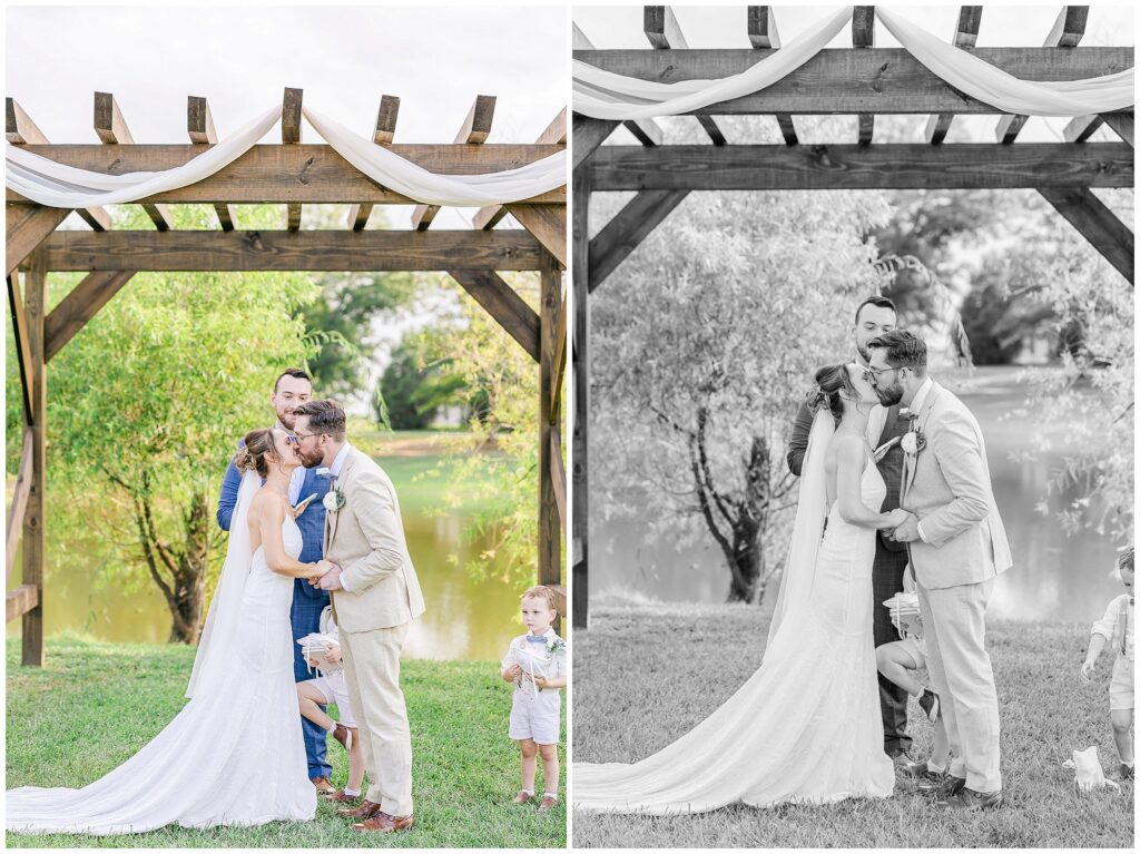 First kiss as husband and wife at The Farm at Lullwater