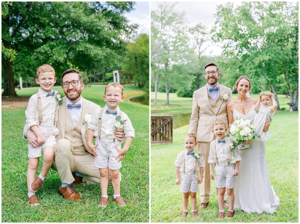 Bride and groom with all their children at The Farm at Lullwater