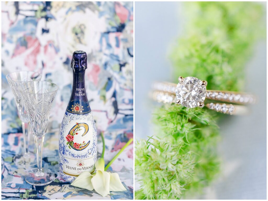 Custom champagne bottle hand-painted by the bride’s grandfather.