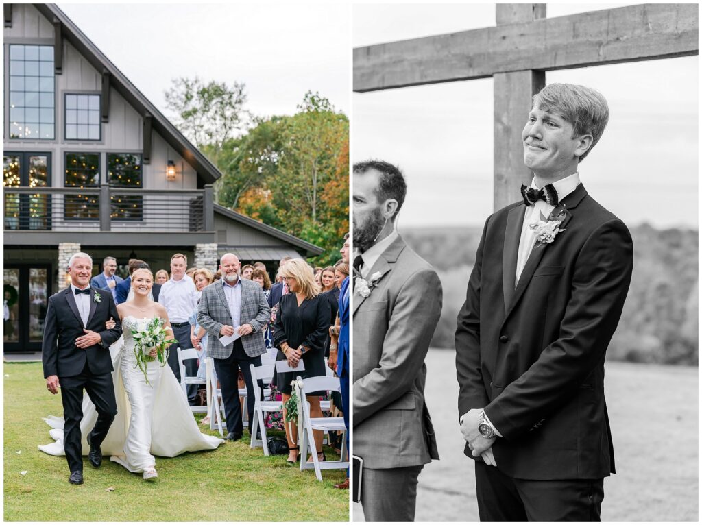 Groom's first look as bride walks down the aisle with her father