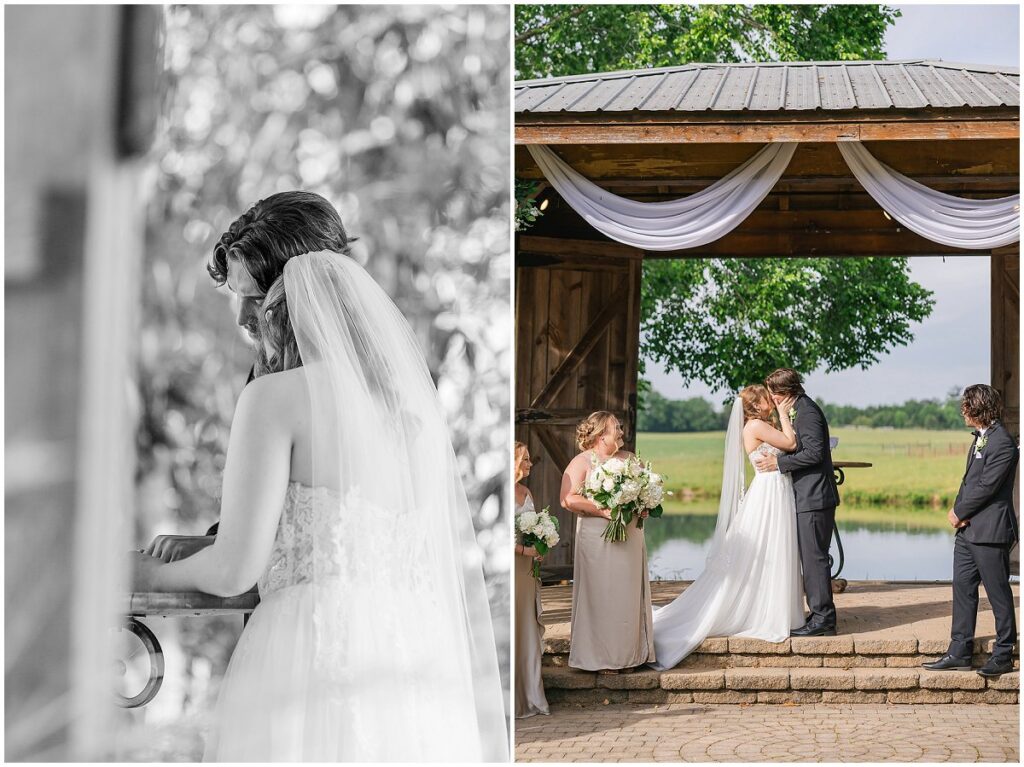 Bride and groom sharing communion during their ceremony
Bride and groom's first kiss at their Oakhurst wedding
