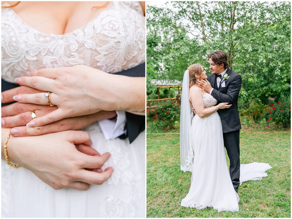Bride and groom during portraits at their Oakhurst wedding
